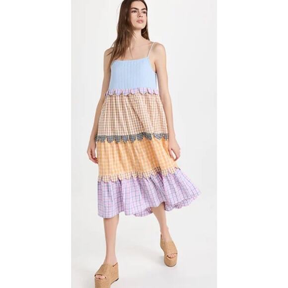 Stella Nova Dresses & Skirts - Stella Nova Lillibeth Gingham Scallop Layered Dress Midi 40 Large Anthropologie